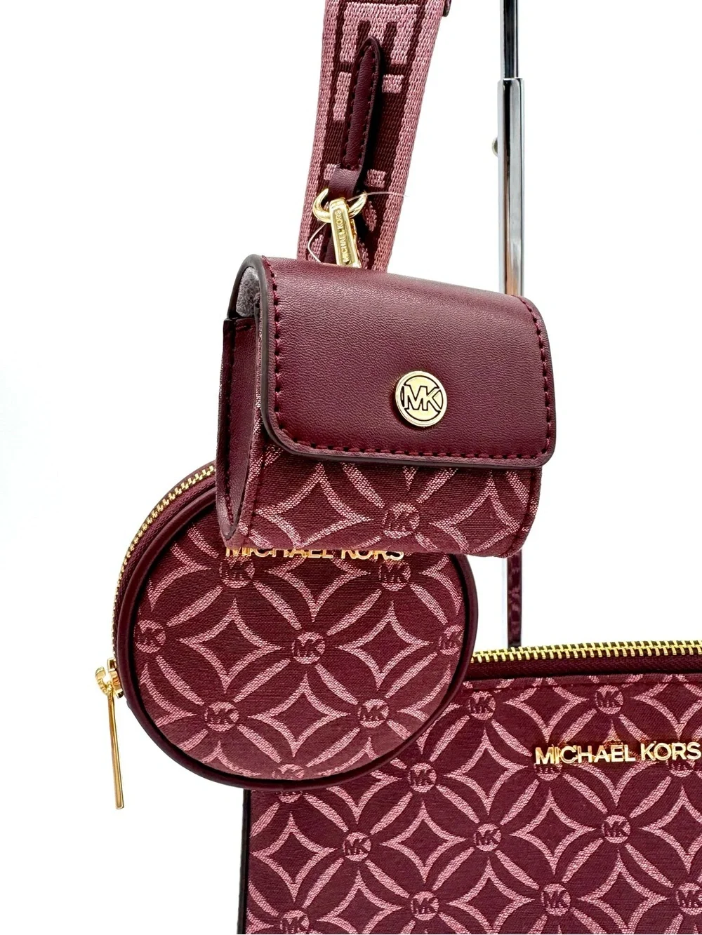 Michael Kors Jet Set Logo Crossbody Bag with Case for Apple AirPods Pro Ox Blood